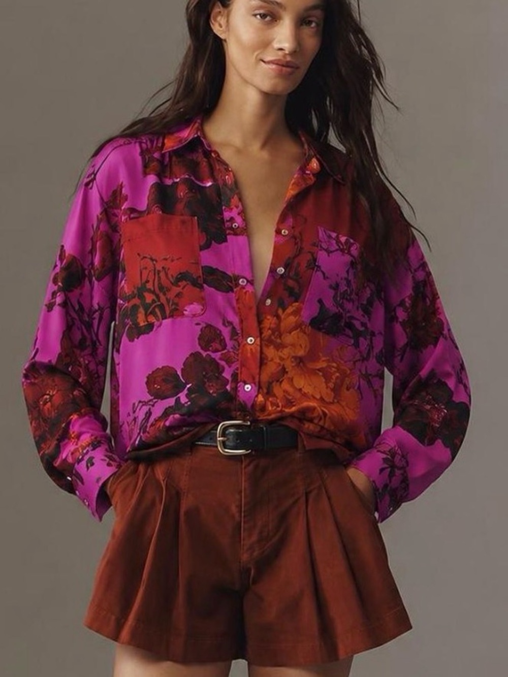 Anthropologie • Brielle floral satin blouse